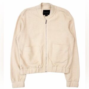 Sanctuary Textured Knit Bomber Jacket zip cardigan in muslin